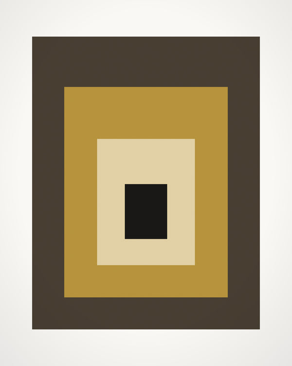 Threshold — nested rectangles in umber gold and ink