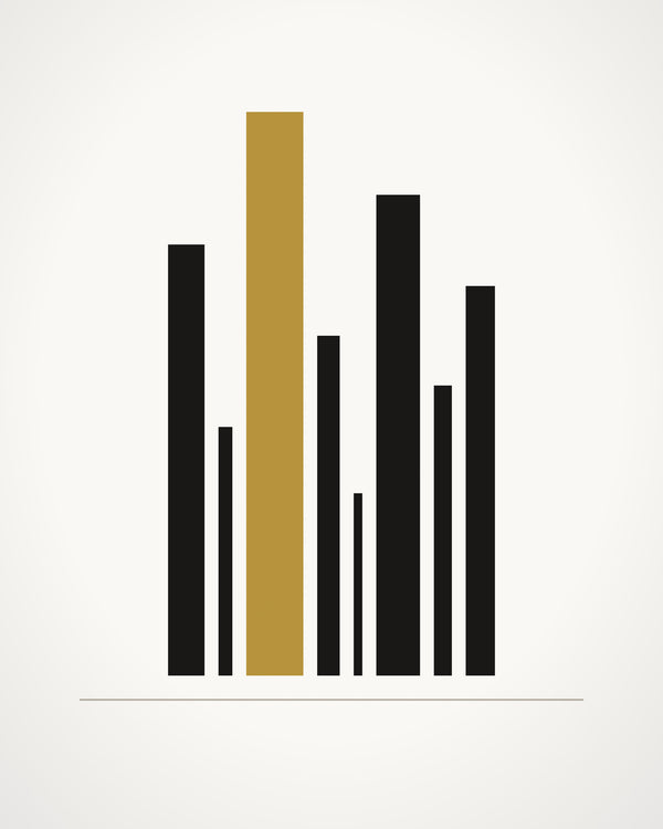Interval — vertical bars in ink with one in gold